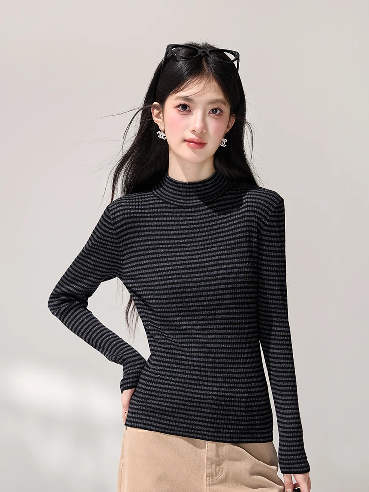 iny Silk Wool Elastic Knitted Sweater Striped f High Collar Base irt New Sle Soft Warm Thiened Winter Women's Faion
iny Silk Wool Elastic Knitted Sweater Striped f High Collar Base irt New Sle Soft Warm Thiened Winter Women's Faion