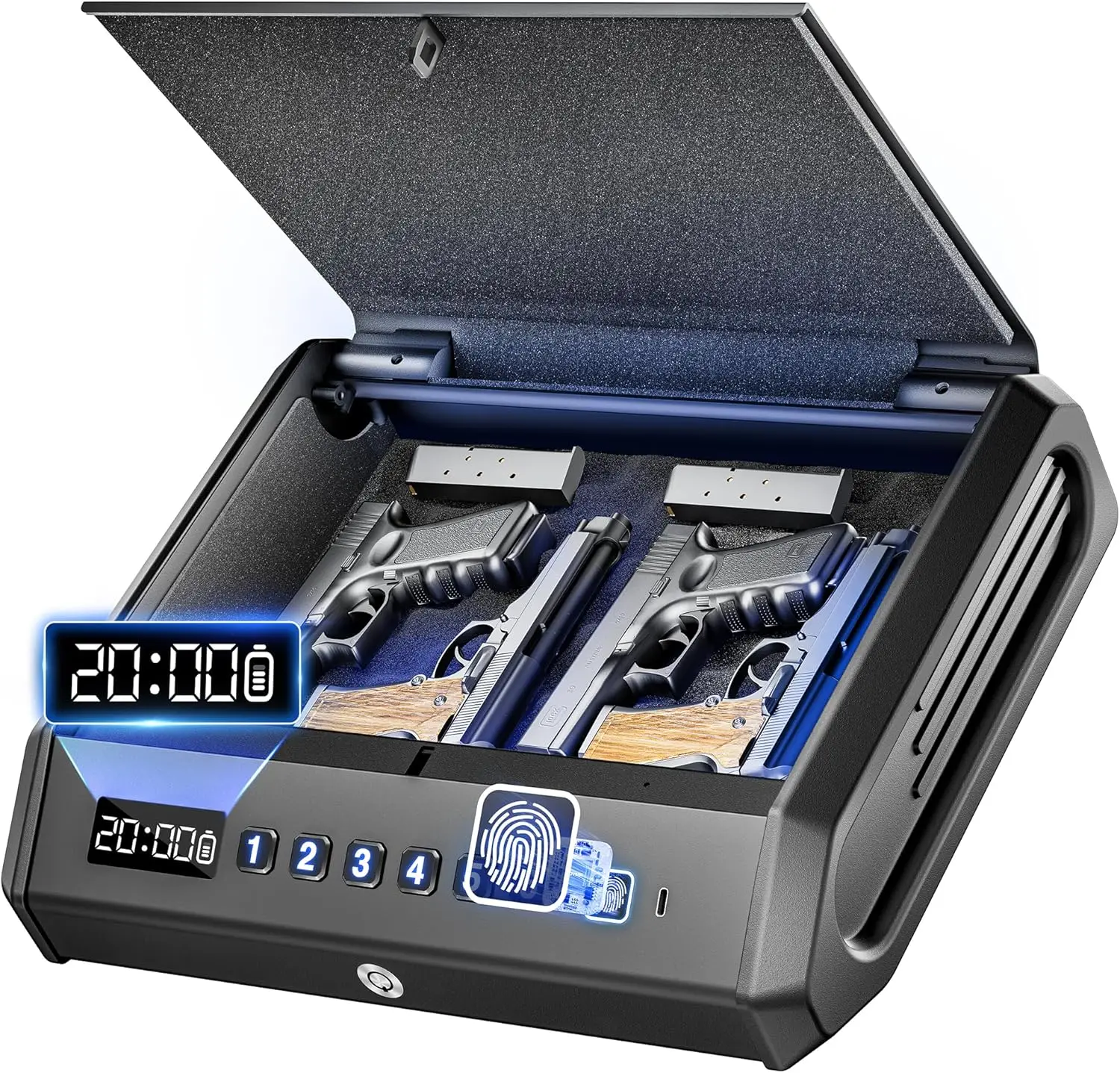Biometric Gun Safe for Pistols, 100 Fingerprint Handgun Safe with Internal Light & Silent Mode, Lock Box for Home Bedside
Biometric Gun Safe for Pistols, 100 Fingerprint Handgun Safe with Internal Light & Silent Mode, Lock Box for Home Bedside