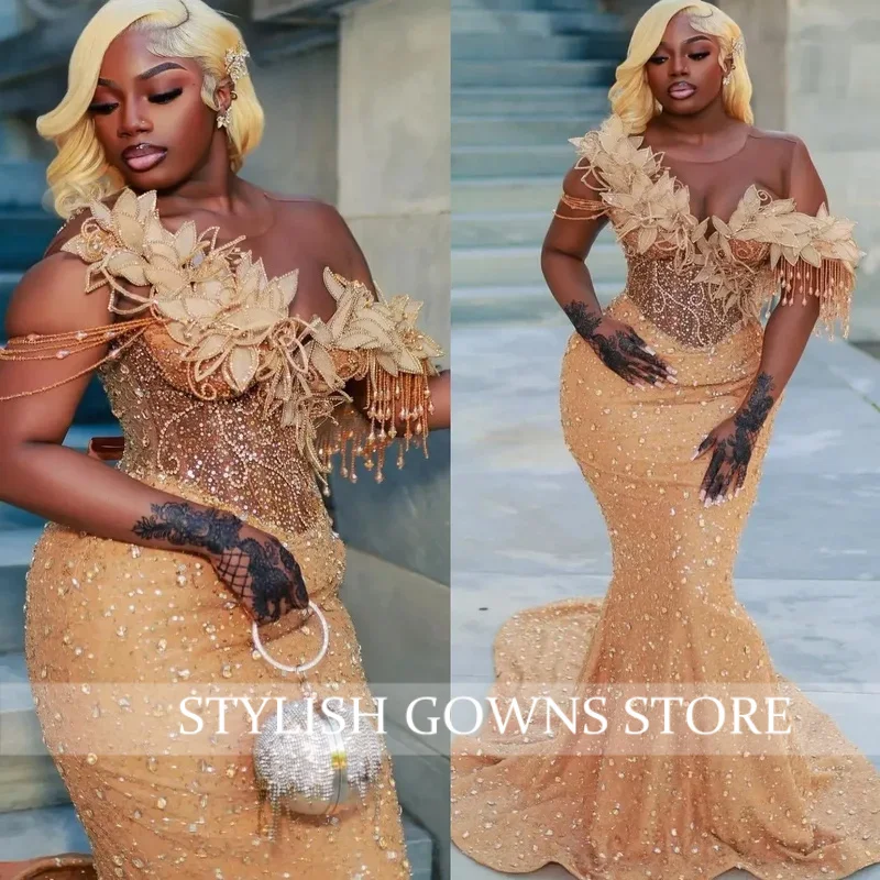 Customized Gold Mermaid Prom Dresses 2025 Illusion Crystals Evening Formal Party Second Plus Size Dress For Special Occasion
Customized Gold Mermaid Prom Dresses 2025 Illusion Crystals Evening Formal Party Second Plus Size Dress For Special Occasion