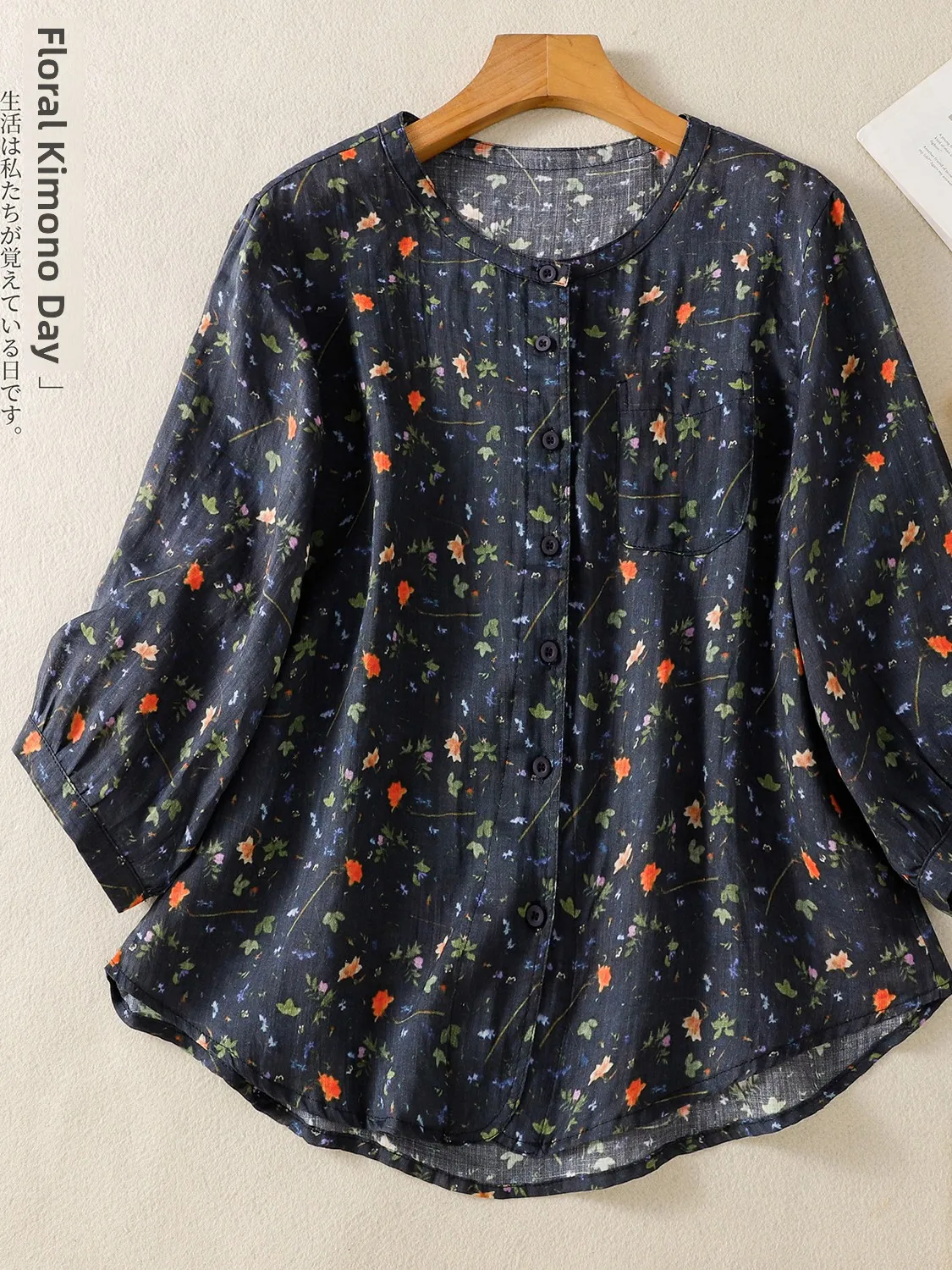 Casual Artistic Loose Fit Seven Quarter Sleeve round Neck Single Button Women's Shirt Floral Print Open Cardigan Cotton Sprin...
Casual Artistic Loose Fit Seven Quarter Sleeve round Neck Single Button Women's Shirt Floral Print Open Cardigan Cotton Sprin...