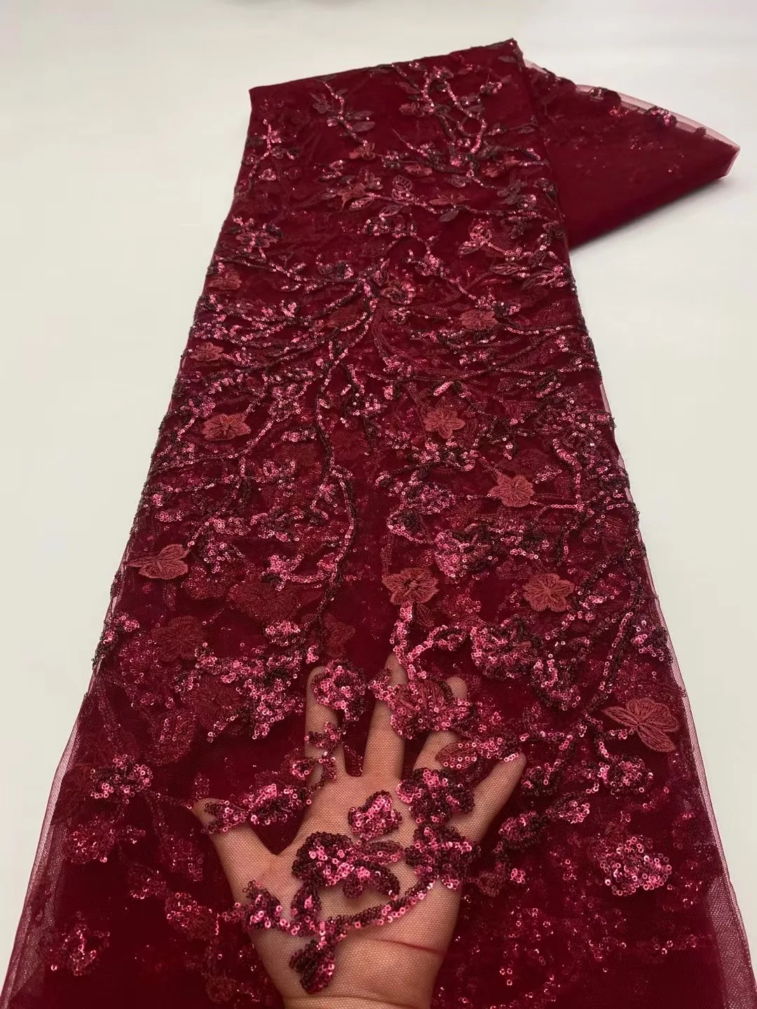 African Wine Red Tulle Fabric 2022 French High Quality Handmade Sequins Luxury Mesh Lace Fabric Swiss For Wedding Bridal Dress
African Wine Red Tulle Fabric 2022 French High Quality Handmade Sequins Luxury Mesh Lace Fabric Swiss For Wedding Bridal Dress