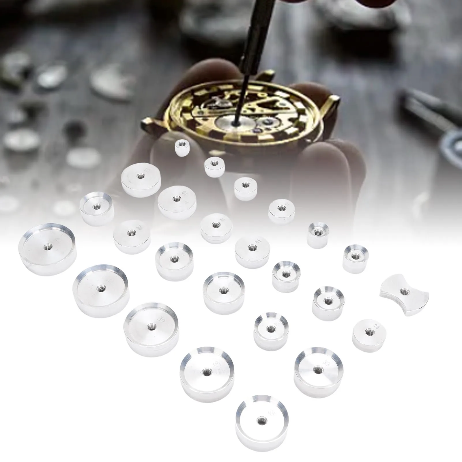 Watch Back Case Closer Tool Aluminum Flat Round Butterfly Die Watch Dies Kit for Repair Maintenance Watch Back Case Press Die
Watch Back Case Closer Tool Aluminum Flat Round Butterfly Die Watch Dies Kit for Repair Maintenance Watch Back Case Press Die