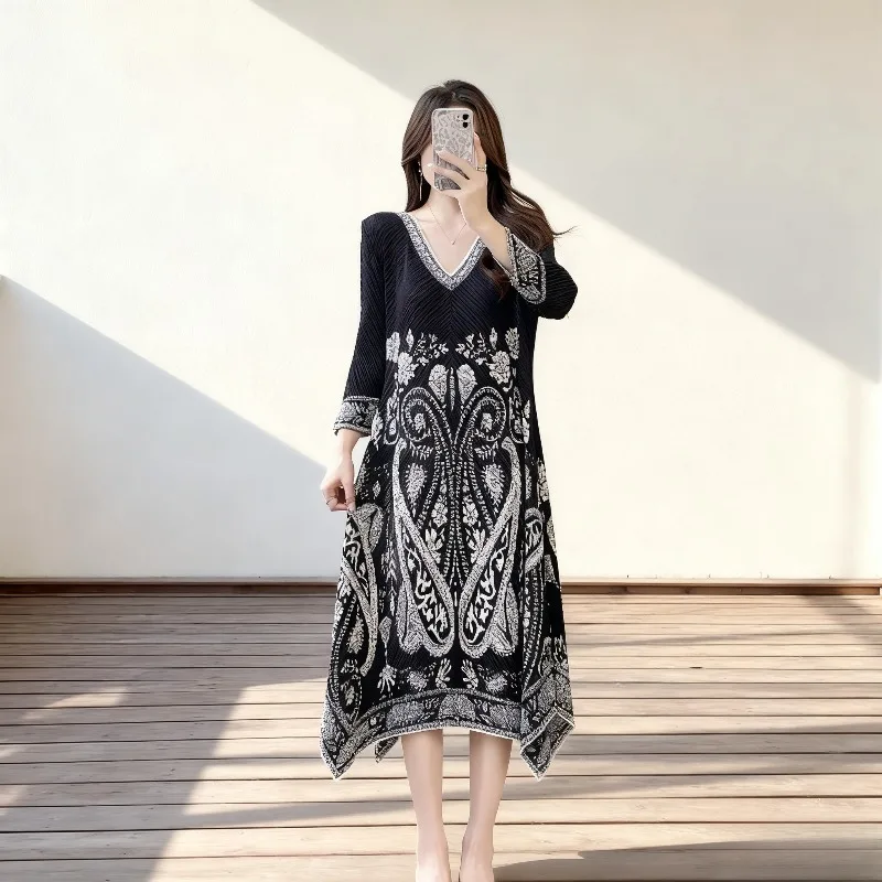 Miyake плиссированные платья больших размеров со складками 2026, весенняя новая мода, свободная тонкая юбка в стиле ретро с принтом, темпераментная длинная складная юбка
Miyake плиссированные платья больших размеров со складками 2026, весенняя новая мода, свободная тонкая юбка в стиле ретро с принтом, темпераментная длинная складная юбка