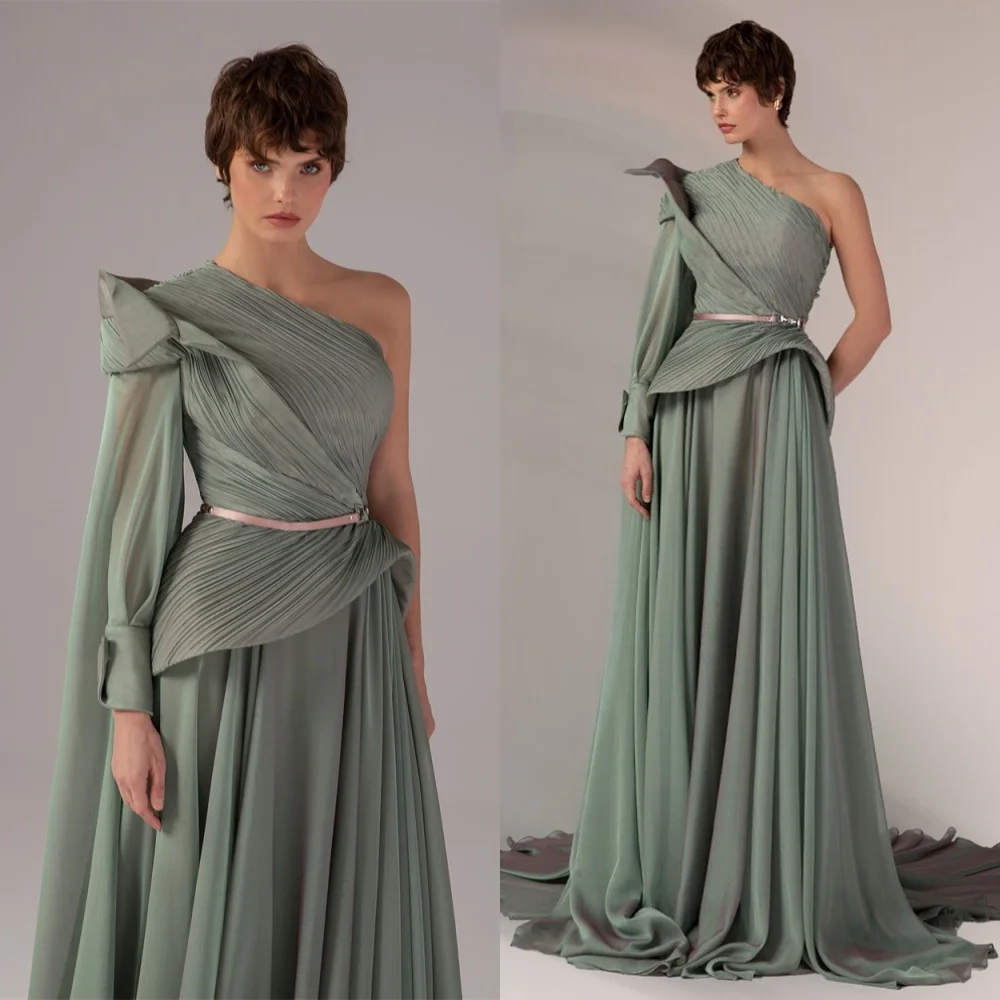 Customized Fashion Green Chiffon Evening Dress Classic One Shoulder Long Sleeves Homecoming Dress Special Occasion Gow
Customized Fashion Green Chiffon Evening Dress Classic One Shoulder Long Sleeves Homecoming Dress Special Occasion Gow