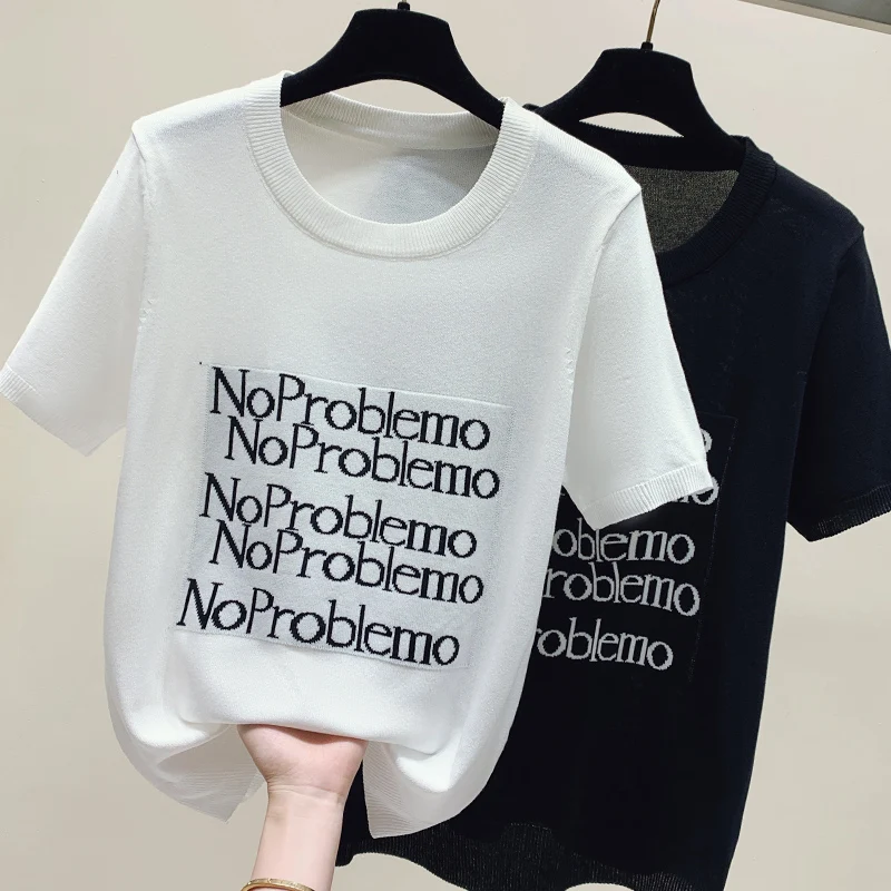 Women Tshirt Summer 2023 Short Sleeve O-neck Knit Tops Letter Korean Fashion Pullovers Bottoming Sweater casual knitwears 
Women Tshirt Summer 2023 Short Sleeve O-neck Knit Tops Letter Korean Fashion Pullovers Bottoming Sweater casual knitwears
