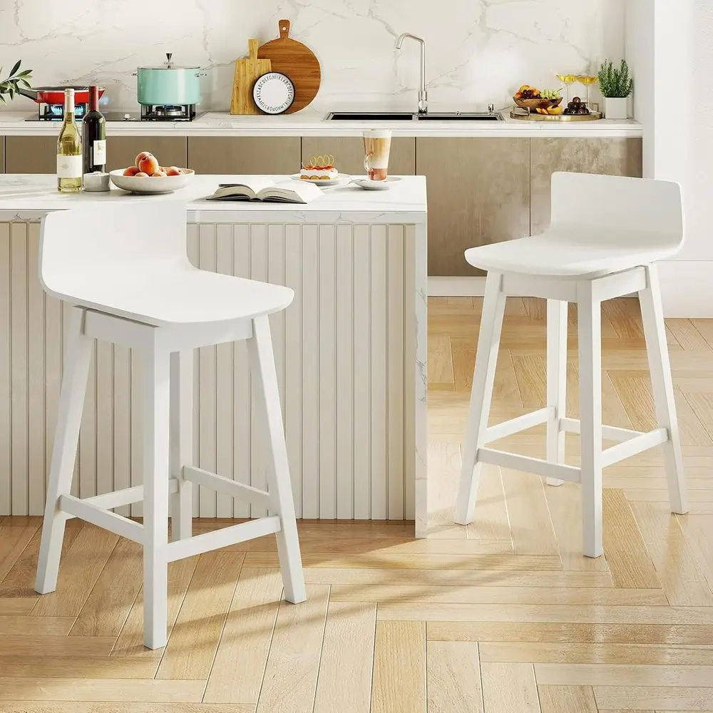 Set of 2 White Wooden Counter Height Swivel Bar Stools with Rubber Wood Legs, Low Back, Footrest, and Armrests for Kitchen Islan
Set of 2 White Wooden Counter Height Swivel Bar Stools with Rubber Wood Legs, Low Back, Footrest, and Armrests for Kitchen Islan