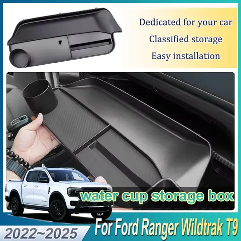 Water Cup Storage Box For Ford Ranger Wildtrak T9 2022 2023 2024 2025 Left Hand Dive Co-pilot Passenger Seat Car Accessories