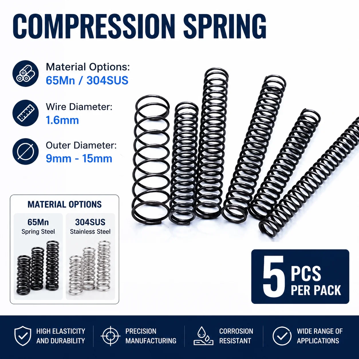 304SUS/65MN strong compression spring WD 1.6mm OD 9-15mm Length 15-100mm shock absorber return small spring
304SUS/65MN strong compression spring WD 1.6mm OD 9-15mm Length 15-100mm shock absorber return small spring