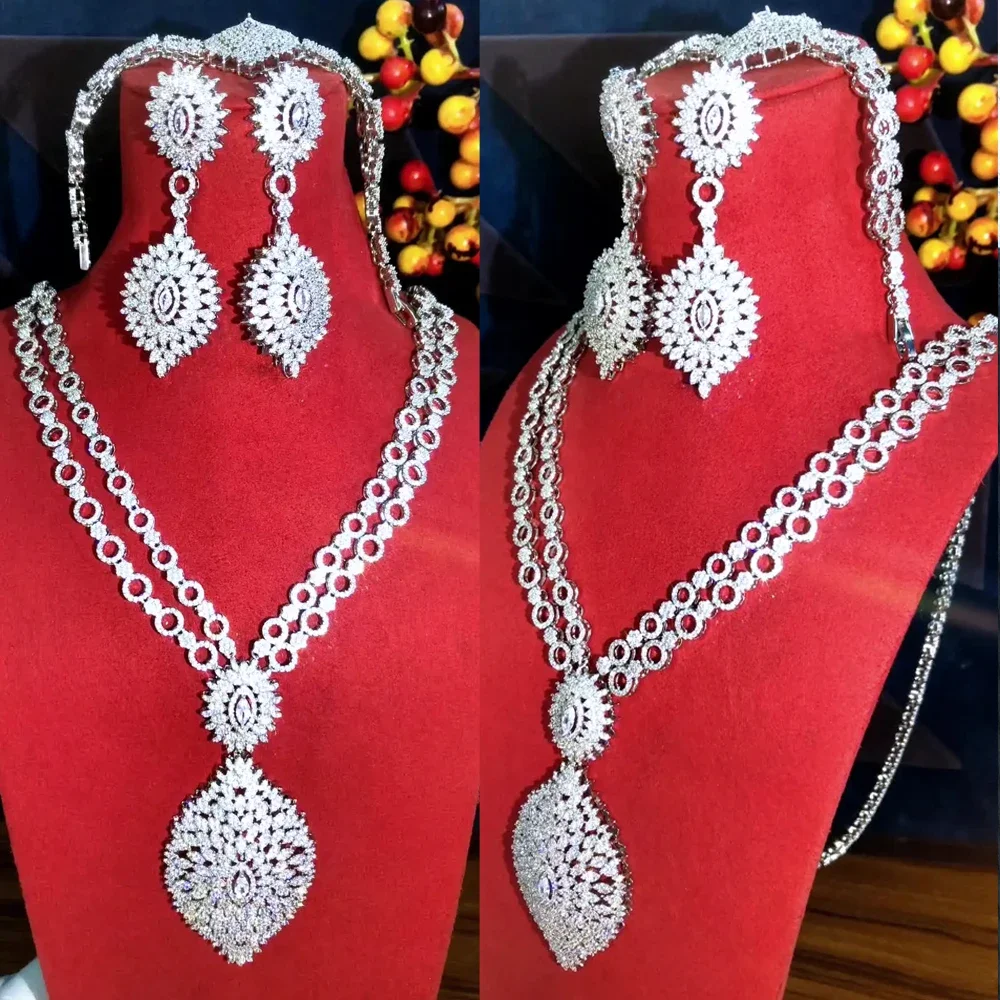 Soramoore New Gorgeous Luxury 2 Layers Necklace Earrings Bracelet Ring Jewelry Set Super Bridal Wedding Accessories High Quality
Soramoore New Gorgeous Luxury 2 Layers Necklace Earrings Bracelet Ring Jewelry Set Super Bridal Wedding Accessories High Quality
