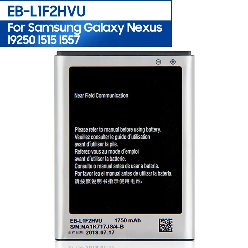 NEW Replacement Phone Battery EB-L1F2HVU For Samsung Galaxy Nexus I9250 I515 I557 Rechargeable Battery NFC 1750mAh
NEW Replacement Phone Battery EB-L1F2HVU For Samsung Galaxy Nexus I9250 I515 I557 Rechargeable Battery NFC 1750mAh