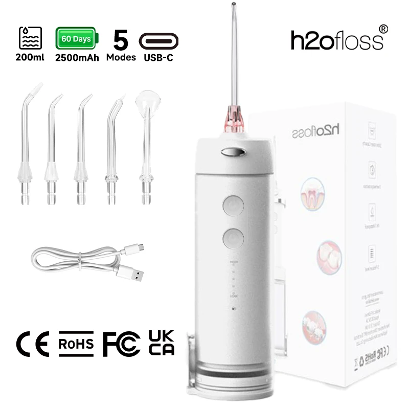 H2ofloss Mini Portable Water Flosser Retractable Oral Irrigator Dental Water Jet Teeth Mouth Washing High Pressure 5 Modes
H2ofloss Mini Portable Water Flosser Retractable Oral Irrigator Dental Water Jet Teeth Mouth Washing High Pressure 5 Modes