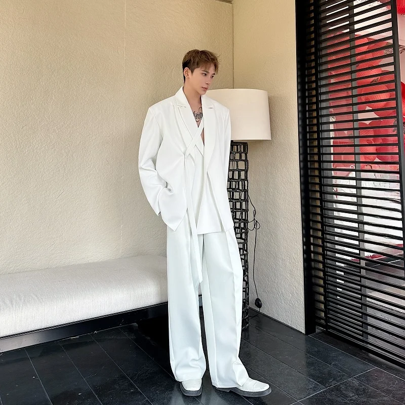 Spring New Arrival Casual Design Men's Suit Set Wide Leg Pants Double Collar Tie Waist Two Piece Set Youth Faion Trend
Spring New Arrival Casual Design Men's Suit Set Wide Leg Pants Double Collar Tie Waist Two Piece Set Youth Faion Trend