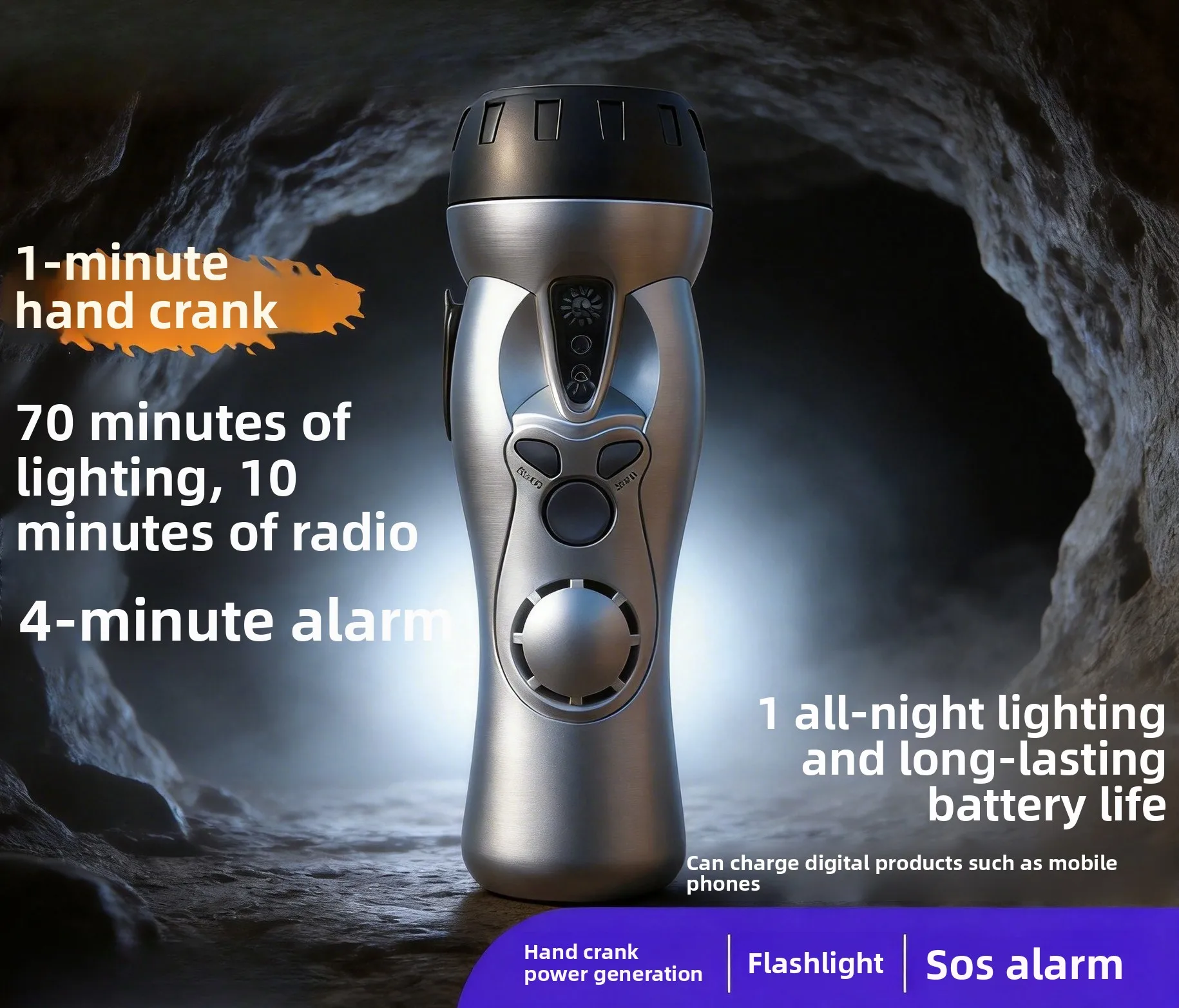 Outdoor mini flashlight, hand-cranked charging, hand-held emergency lighting, radio, long battery life
Outdoor mini flashlight, hand-cranked charging, hand-held emergency lighting, radio, long battery life