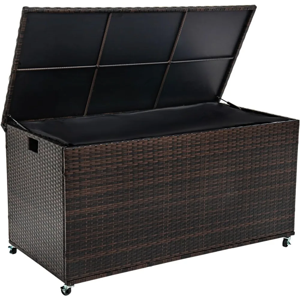 outdoor 170 gallon water-resistant wicker storage box with wheels, pe rattan deck box with waterproof liner for outside, patio s
outdoor 170 gallon water-resistant wicker storage box with wheels, pe rattan deck box with waterproof liner for outside, patio s