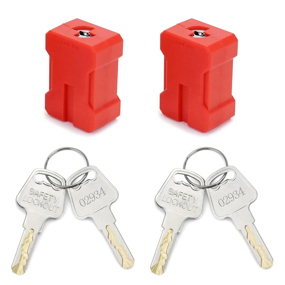Красное пластиковое устройство блокировки автоматического выключателя с разными ключами и 2 безопасными ключами для предотвращения случайного включения выключателя.
Красное пластиковое устройство блокировки автоматического выключателя с разными ключами и 2 безопасными ключами для предотвращения случайного включения выключателя.