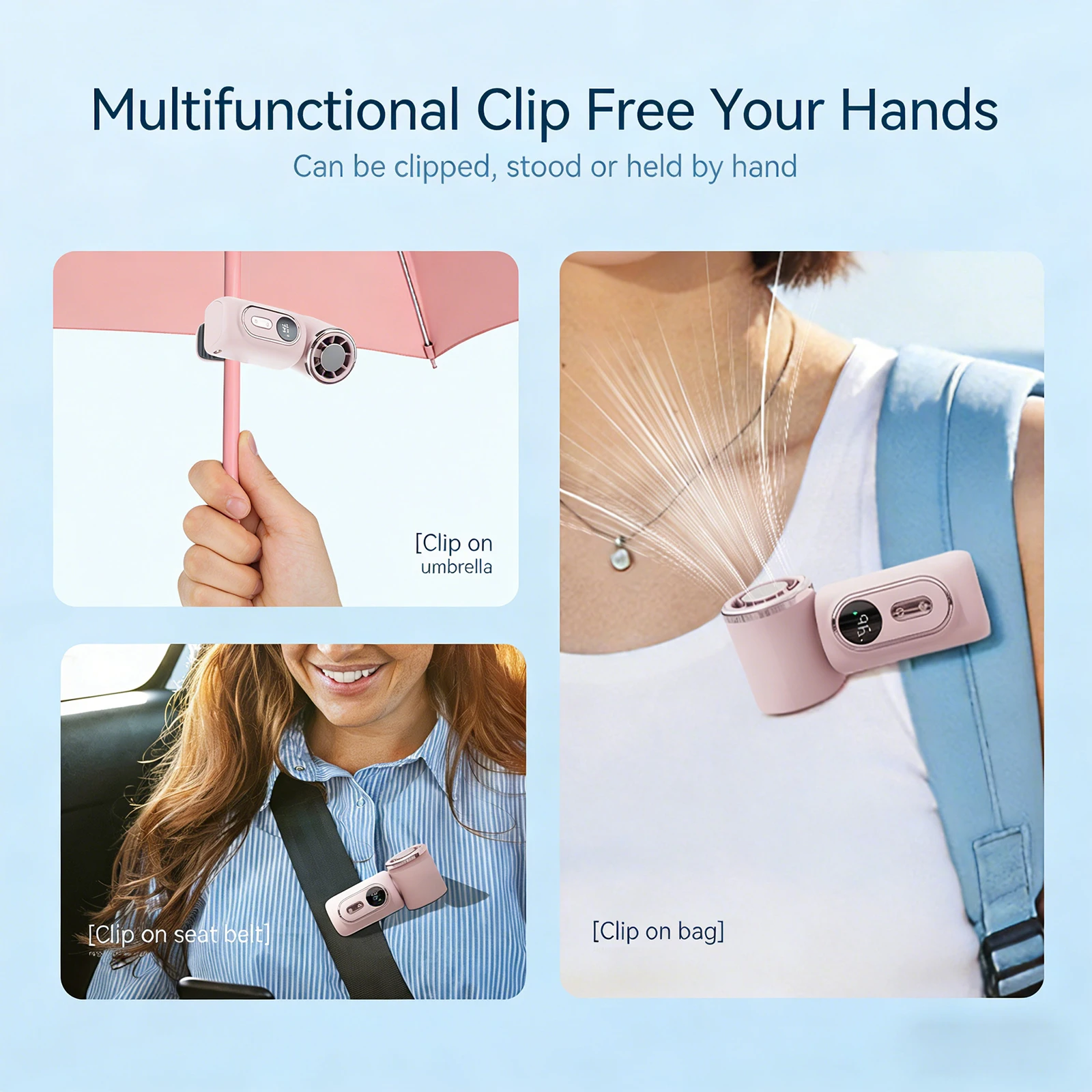 Portable Clip-On Mini Fans Hands-Free Portable Fan 3000mAh with LED Display for Outdoor Travel Office Travel Accessories Gift
Portable Clip-On Mini Fans Hands-Free Portable Fan 3000mAh with LED Display for Outdoor Travel Office Travel Accessories Gift