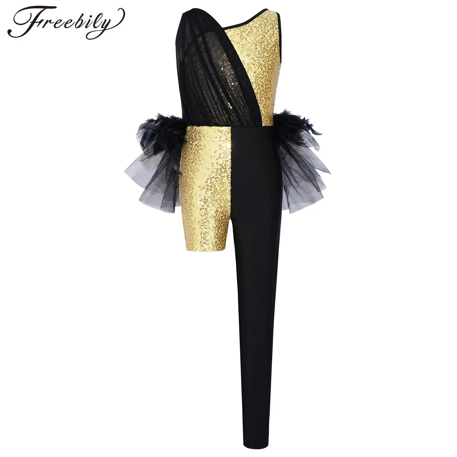 Girls Sequins Jazz Dance Jumpsuit Kids Sleeveless Color Block Gymnastic Leotard Feather Tulle Skirted Bodysuit
Girls Sequins Jazz Dance Jumpsuit Kids Sleeveless Color Block Gymnastic Leotard Feather Tulle Skirted Bodysuit
