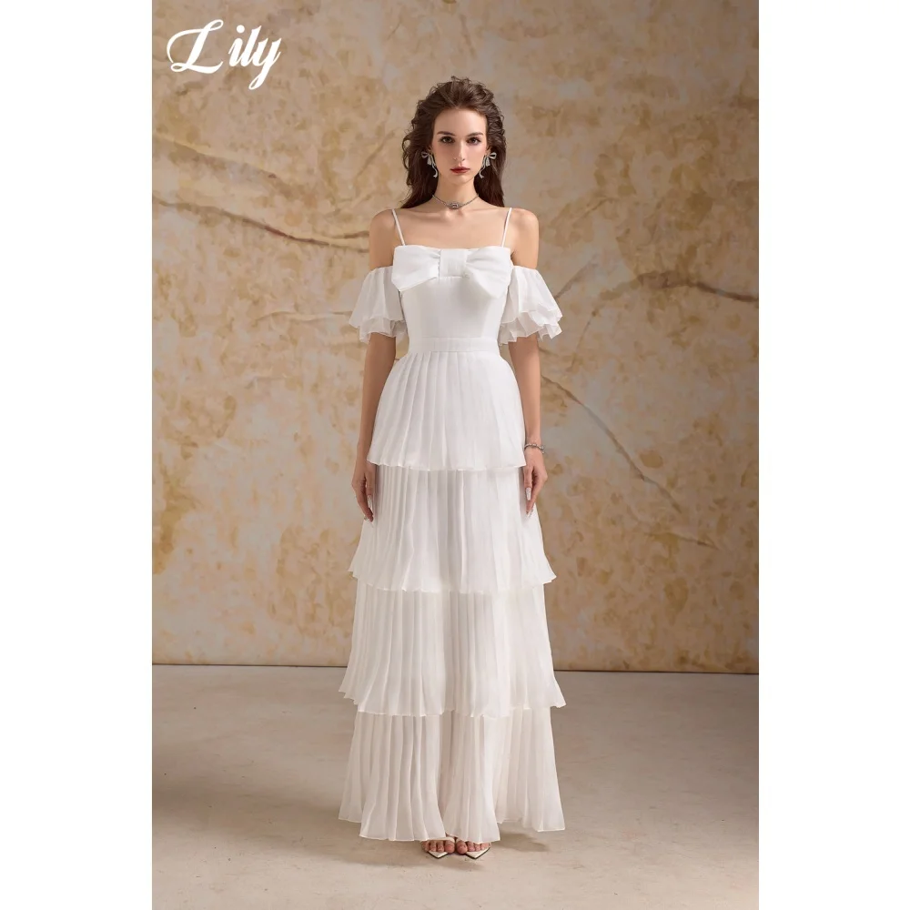 Lily White Prom Dress Spaghetti Evening Dress with Ruffle Sleeves Tiered Pleated Chiffon Formal Occasion Gown Colors Customized
Lily White Prom Dress Spaghetti Evening Dress with Ruffle Sleeves Tiered Pleated Chiffon Formal Occasion Gown Colors Customized