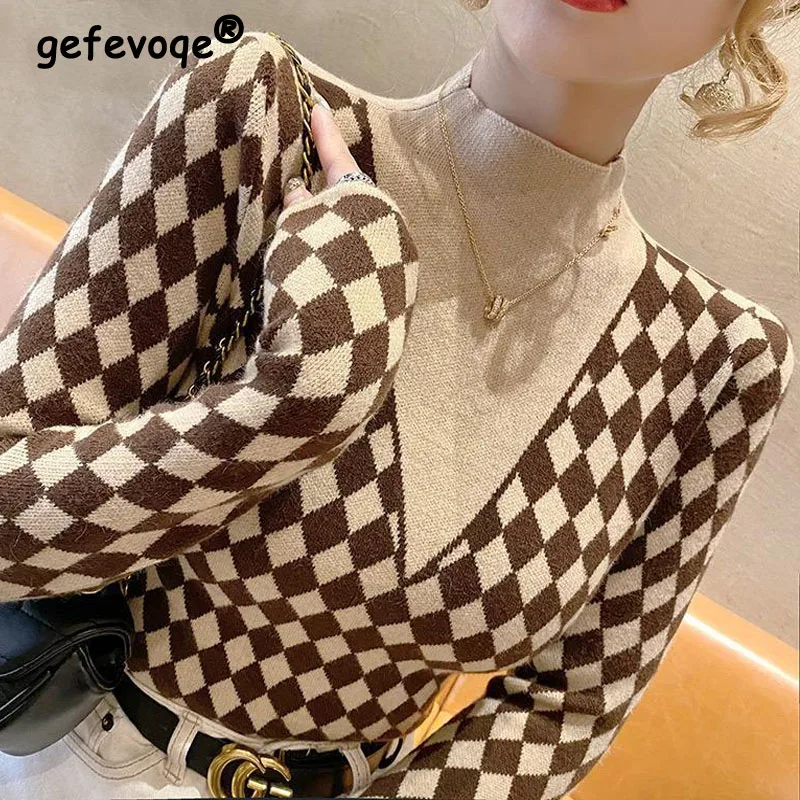 Female Geometric Pattern Printing Half High Collar Slim High Strecth Pullovers Autumn Winter Bottoming Clothing Keep Warm 3XL
Female Geometric Pattern Printing Half High Collar Slim High Strecth Pullovers Autumn Winter Bottoming Clothing Keep Warm 3XL