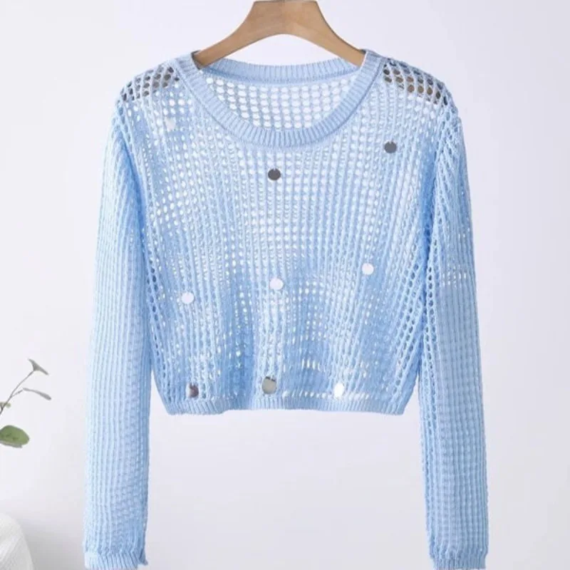 Girl Hollow Out Long Sleeves Insert Sweater Like A Breath of Fresh Air Spring and Summer New Sequin Outfit Fishing Net Smock 
Girl Hollow Out Long Sleeves Insert Sweater Like A Breath of Fresh Air Spring and Summer New Sequin Outfit Fishing Net Smock