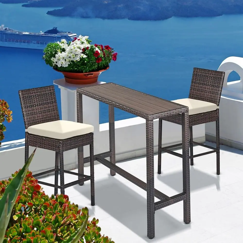 All-Weather 3-Piece Patio Bar Set with High Top Table and Wicker Stools (Brown)
All-Weather 3-Piece Patio Bar Set with High Top Table and Wicker Stools (Brown)