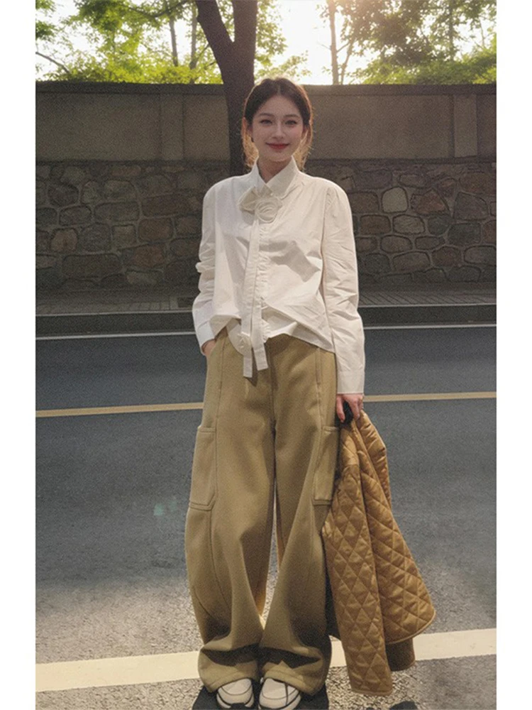 Elegant Korean Style Long Sleeve White Shirt with Sash And 3D Flower for Women Spring Commute Fashionable Ageless Top
Elegant Korean Style Long Sleeve White Shirt with Sash And 3D Flower for Women Spring Commute Fashionable Ageless Top