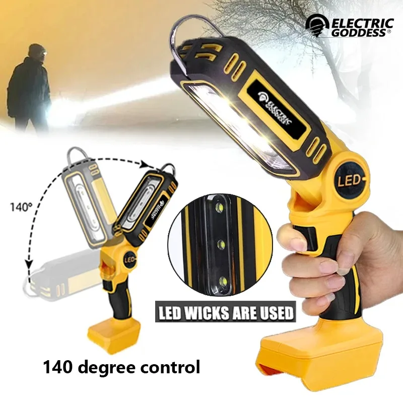 Cordless Outdoor LED Flashlight Portable Work Light 140° Foldable Lighting Tool Light Camping Light For Dewalt 20V Battery Pin
Cordless Outdoor LED Flashlight Portable Work Light 140° Foldable Lighting Tool Light Camping Light For Dewalt 20V Battery Pin