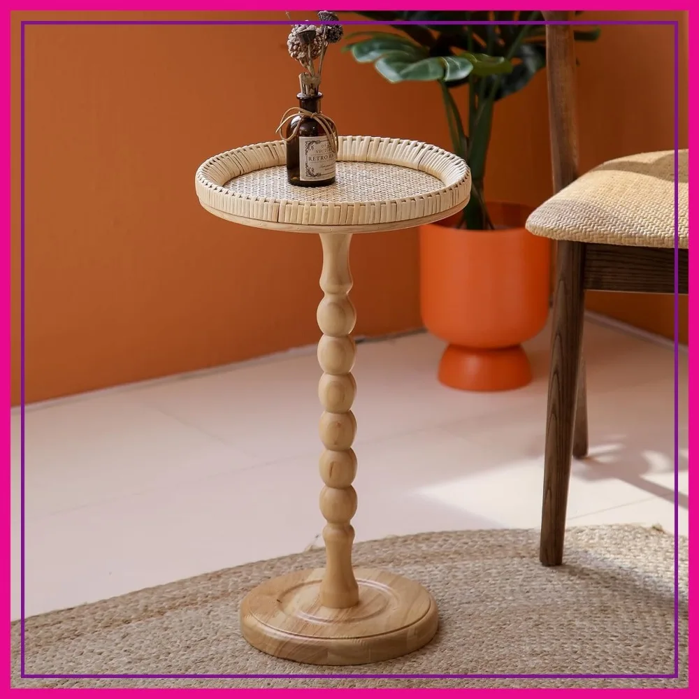 Rattan Round Side Table with Solid Wood Legs for Living Room, Boho End Table
Rattan Round Side Table with Solid Wood Legs for Living Room, Boho End Table