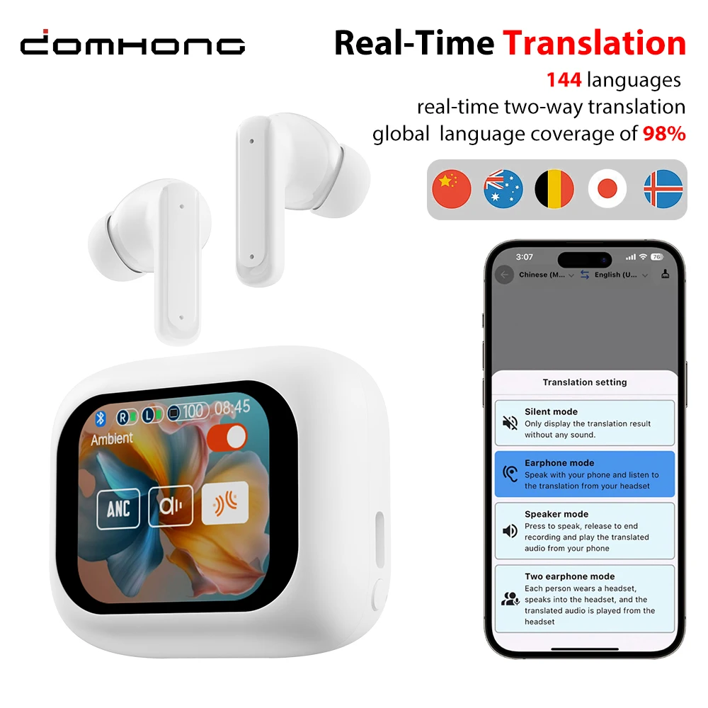 Ai Wireless Bluetooth Translator Headphones Touch Screen Headset Real Time Translation Earbuds for Business Travel IOS Android
Ai Wireless Bluetooth Translator Headphones Touch Screen Headset Real Time Translation Earbuds for Business Travel IOS Android