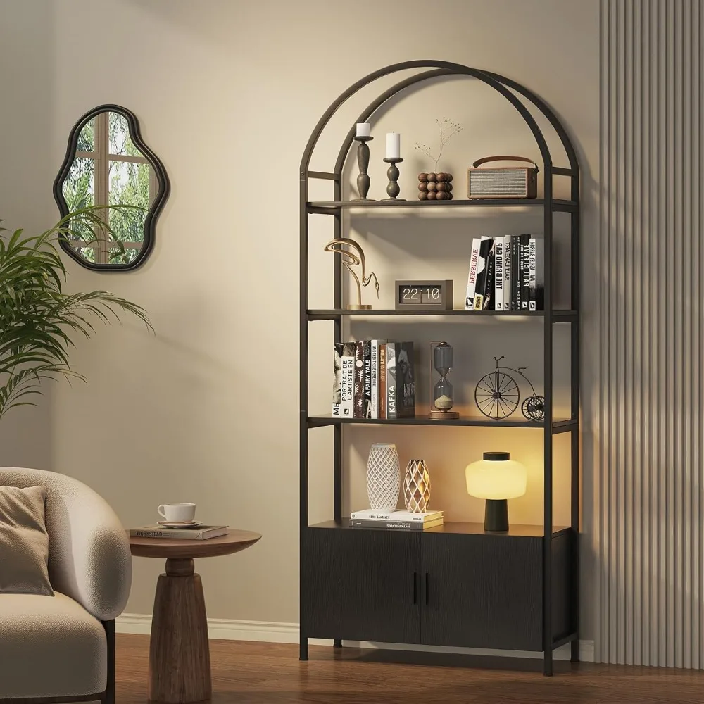 Arched Bookshelf with Doors, 71" Tall Industrial Bookcase with Sturdy Metal Frame, Vintage Display Shelving Unit, Black Geometri
Arched Bookshelf with Doors, 71" Tall Industrial Bookcase with Sturdy Metal Frame, Vintage Display Shelving Unit, Black Geometri