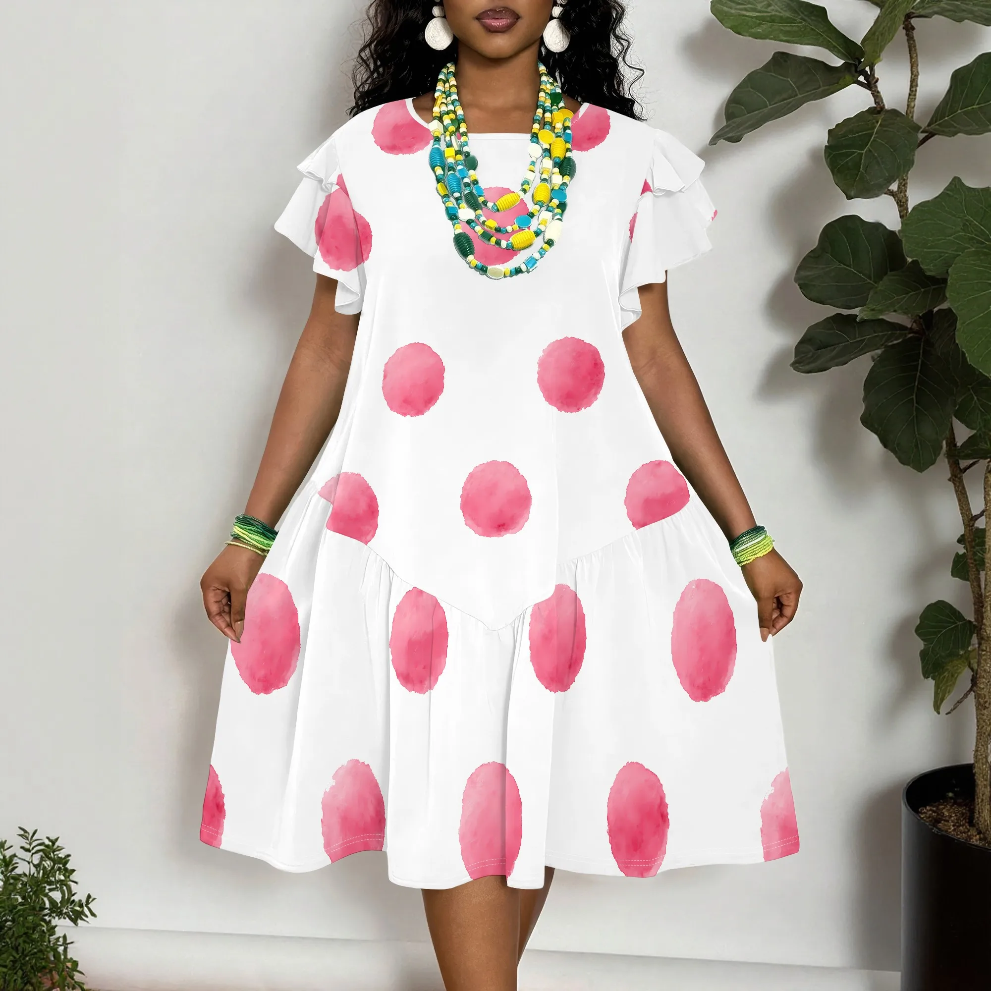 Watercolor Pink Dots Dress, Ruffle Short Sleeve Shift Dress, Summer Beach Vacation Outfit, White Polka Dot Midi Dress for Women
Watercolor Pink Dots Dress, Ruffle Short Sleeve Shift Dress, Summer Beach Vacation Outfit, White Polka Dot Midi Dress for Women