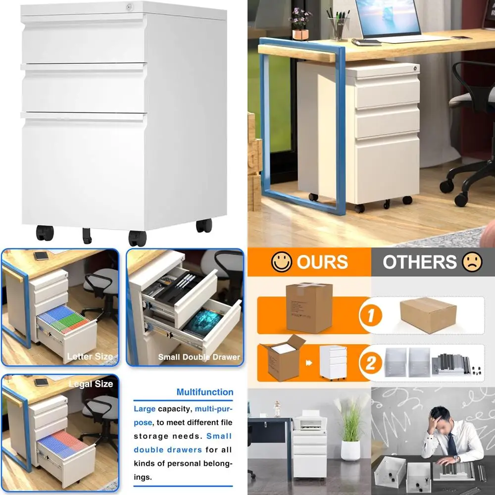Metal 3-Drawer File Cabinet with Lock, Rolling Legal/Letter Size Filing Cabinet for Home and Business Offices, Secure Storage So
Metal 3-Drawer File Cabinet with Lock, Rolling Legal/Letter Size Filing Cabinet for Home and Business Offices, Secure Storage So