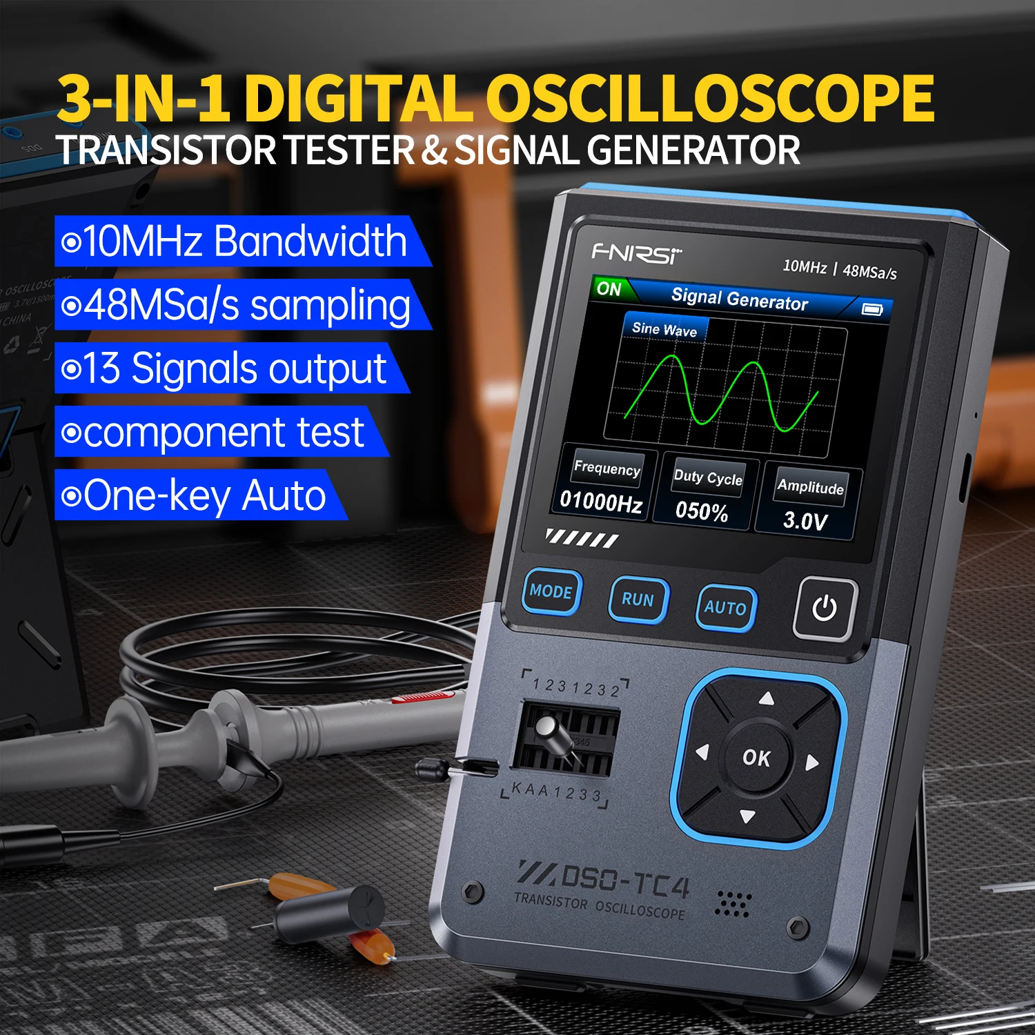 FNIRSI DSO-TC4 3в1 цифровой осциллограф тестер транзисторов генератор сигналов 10 МГц 48 мс/с автомобильный Ocsillcope LCR тестер инструменты
FNIRSI DSO-TC4 3в1 цифровой осциллограф тестер транзисторов генератор сигналов 10 МГц 48 мс/с автомобильный Ocsillcope LCR тестер инструменты
