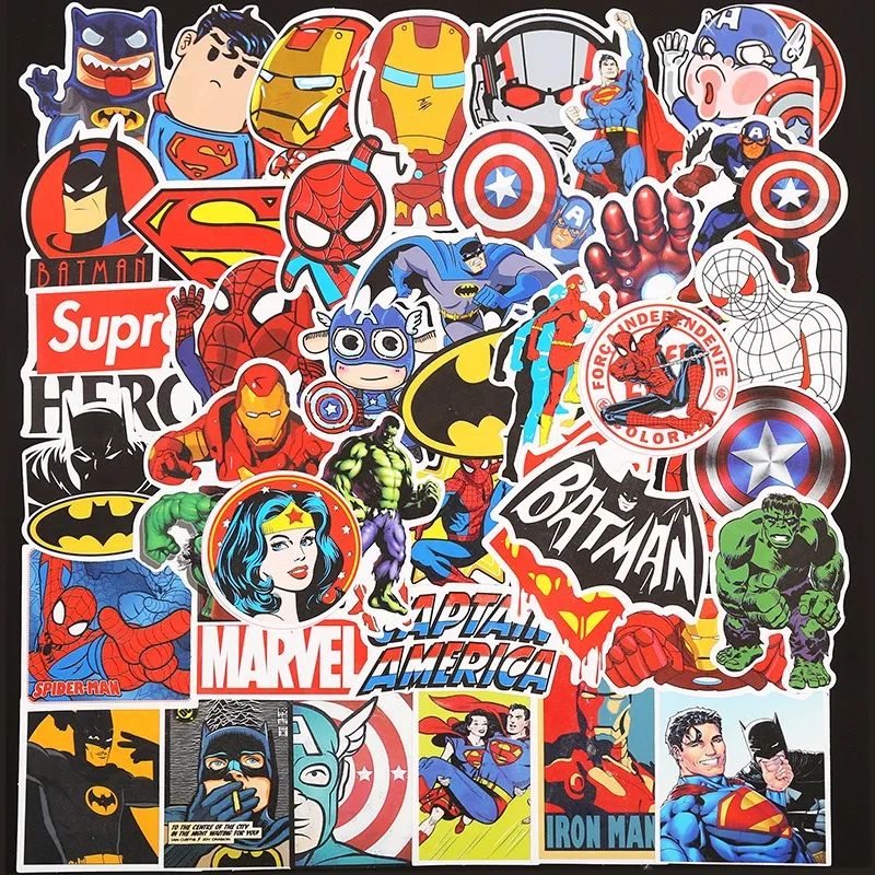 50pcs Anime Superhero Spider-Man Iron Man Stickers Cartoon Captain America Personalized Body Guitar Graffiti Notebook Sticker
50pcs Anime Superhero Spider-Man Iron Man Stickers Cartoon Captain America Personalized Body Guitar Graffiti Notebook Sticker