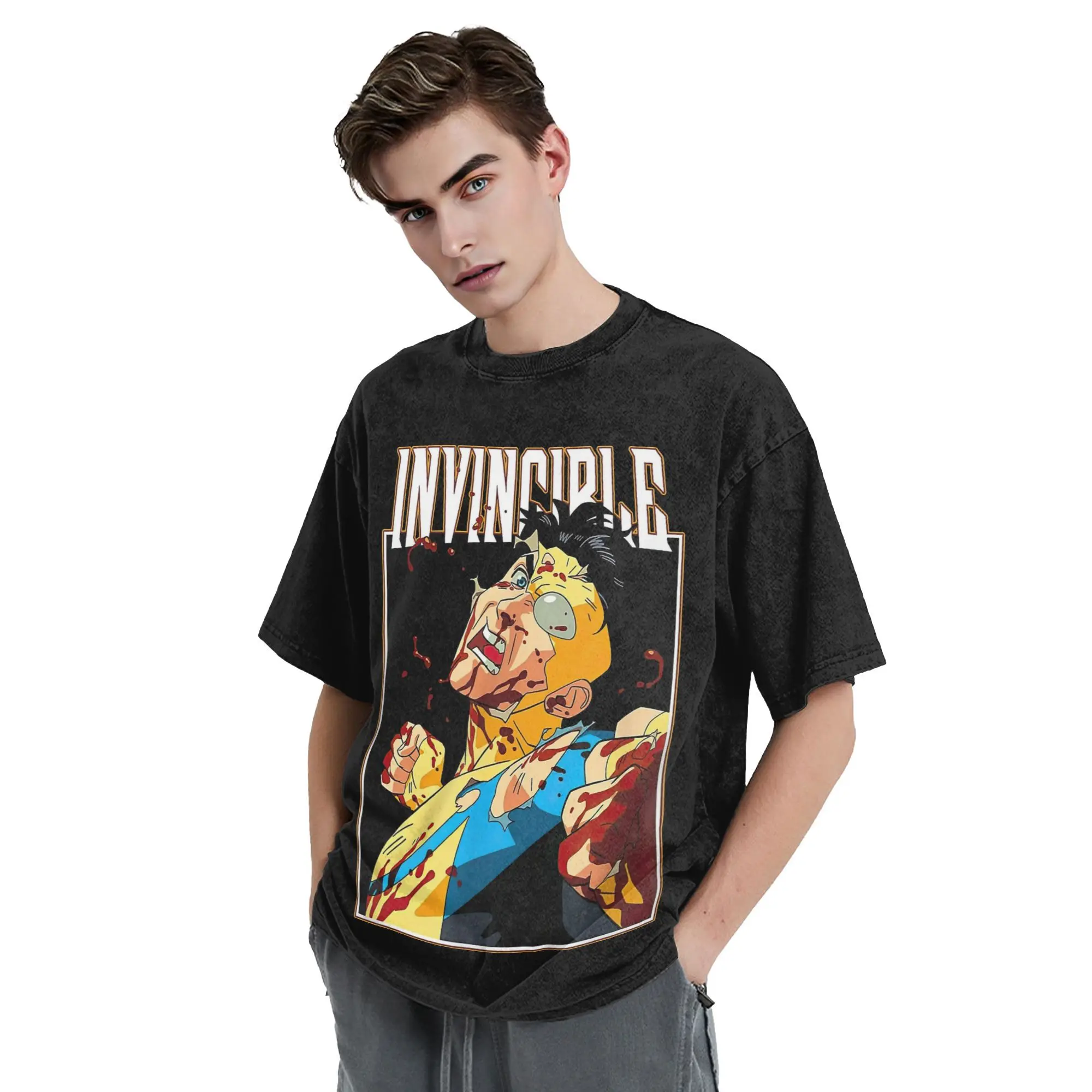 Invincible Battle Damaged Mark Washed T Shirt Streetwear Hip Hop Vintage T-Shirts Tees for Men Women 100% Cotton Summer
Invincible Battle Damaged Mark Washed T Shirt Streetwear Hip Hop Vintage T-Shirts Tees for Men Women 100% Cotton Summer