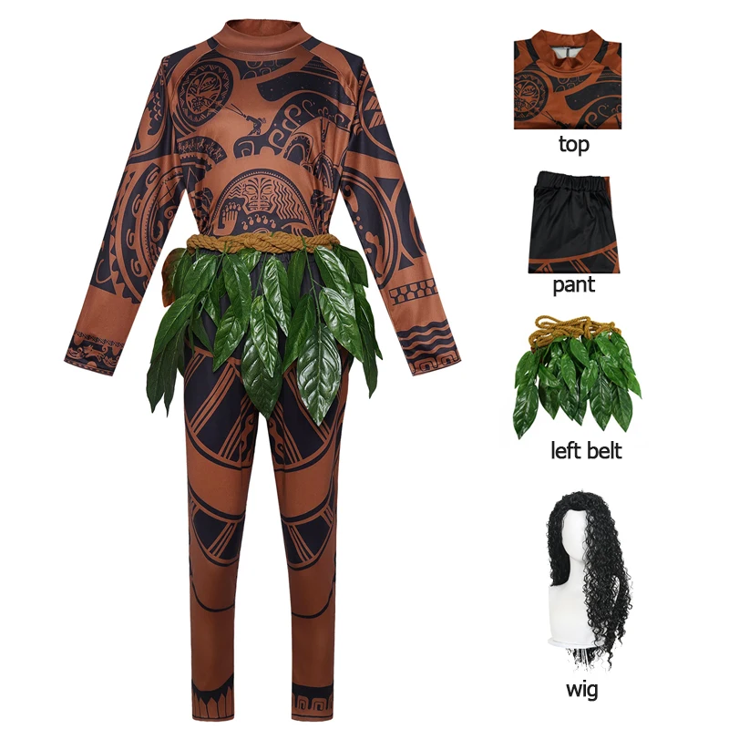 Maui Demigod Costume 2026 Live Moana Cosplay Tattoo Top Pants Leaf Belt & Curly Wig Polynesian Halloween Luau Party Fancy Dress
Maui Demigod Costume 2026 Live Moana Cosplay Tattoo Top Pants Leaf Belt & Curly Wig Polynesian Halloween Luau Party Fancy Dress