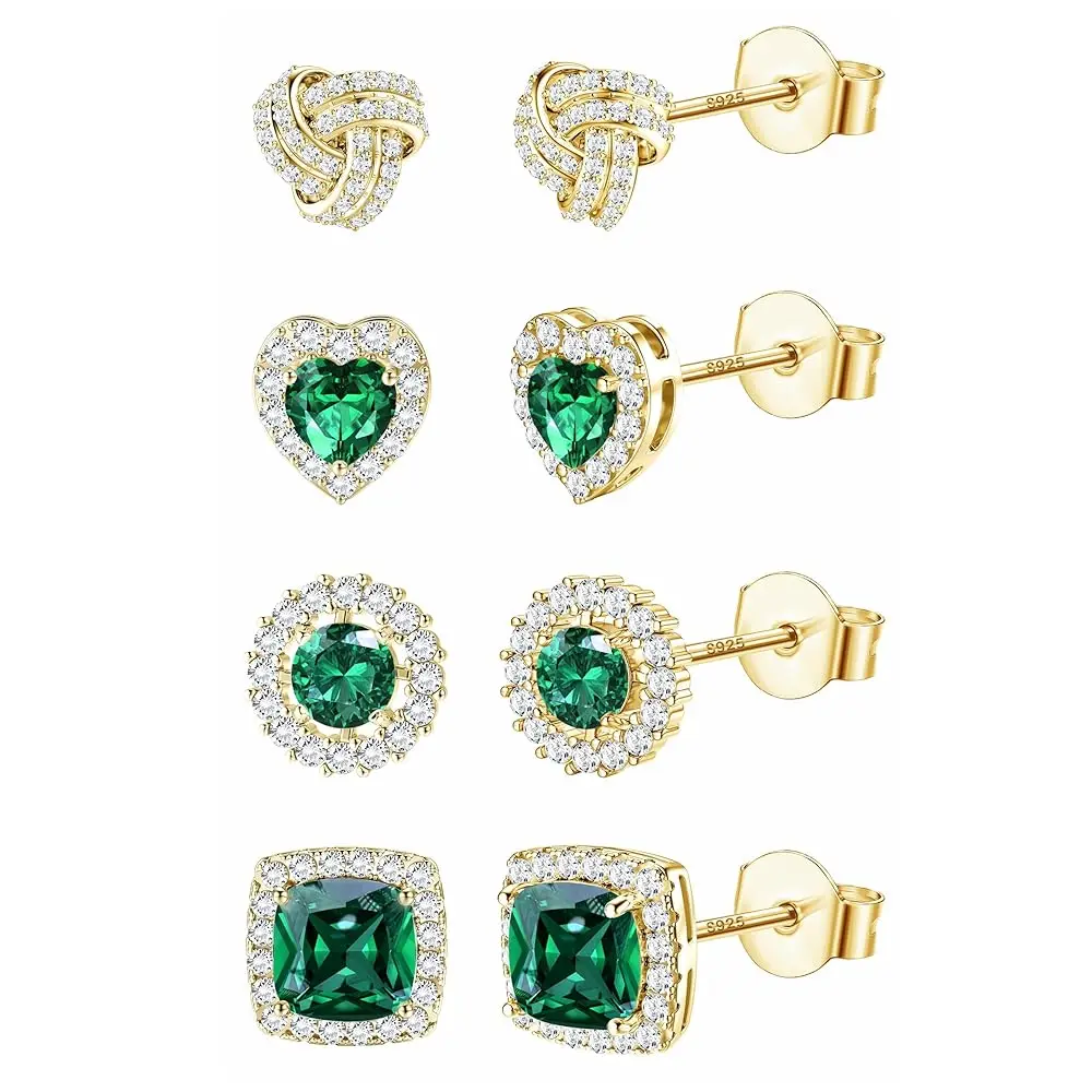 4 Pairs Sterling Silver CZ Stud Earrings for Women 14K Gold Plated Brilliant Celtic Heart Big Stud Earrings Set Cubic Zirconi
4 Pairs Sterling Silver CZ Stud Earrings for Women 14K Gold Plated Brilliant Celtic Heart Big Stud Earrings Set Cubic Zirconi