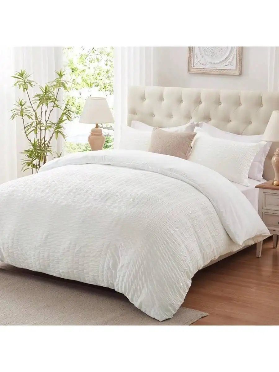 White Seersucker Duvet Cover Set Queen Size With Zipper Closure And Corner Ties 3 Pieces
White Seersucker Duvet Cover Set Queen Size With Zipper Closure And Corner Ties 3 Pieces