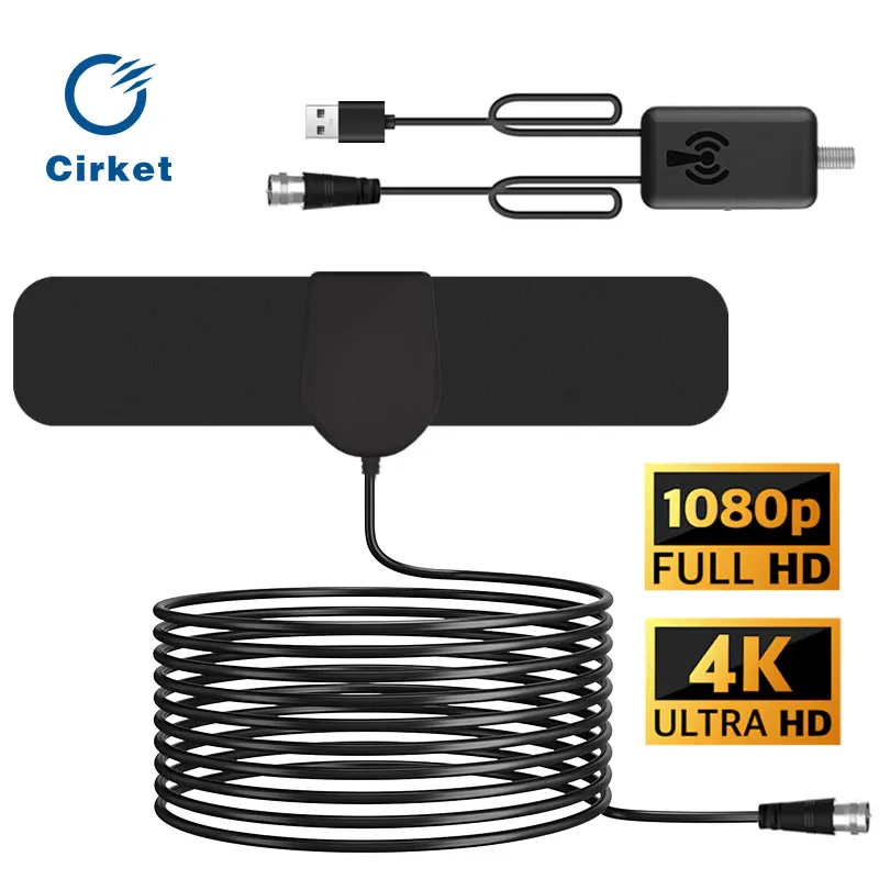 Cirket HD digital TV Antenna Amplifier 25dBi Indoor and outdoor home TV antennas 75 Ohm Free-to-Air Television Reception 
Cirket HD digital TV Antenna Amplifier 25dBi Indoor and outdoor home TV antennas 75 Ohm Free-to-Air Television Reception
