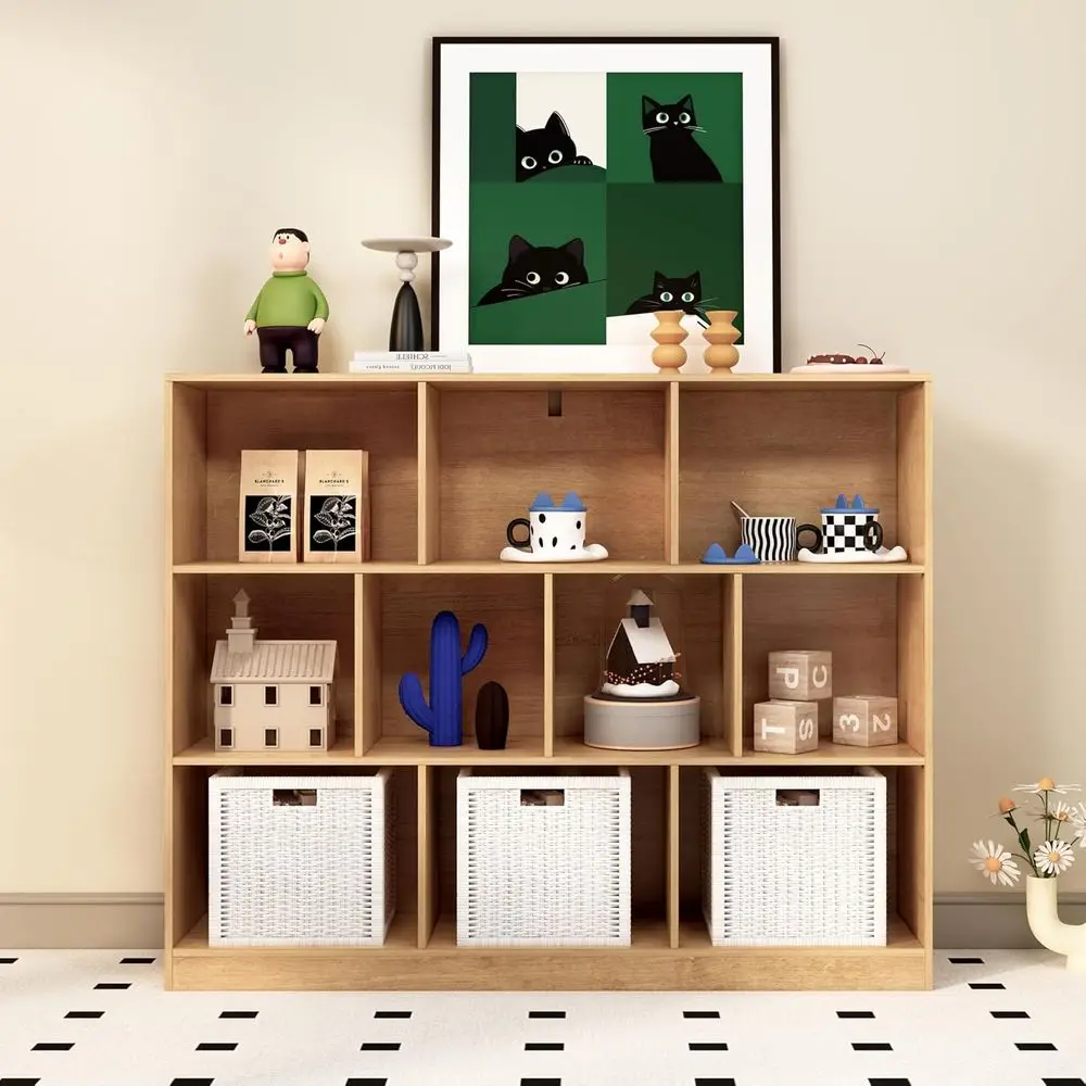 10-Cube Wooden Storage Organizer with Base, 3-Tier Open Bookcase for Living Room, Bedroom, Study, and Office (Oak)
10-Cube Wooden Storage Organizer with Base, 3-Tier Open Bookcase for Living Room, Bedroom, Study, and Office (Oak)