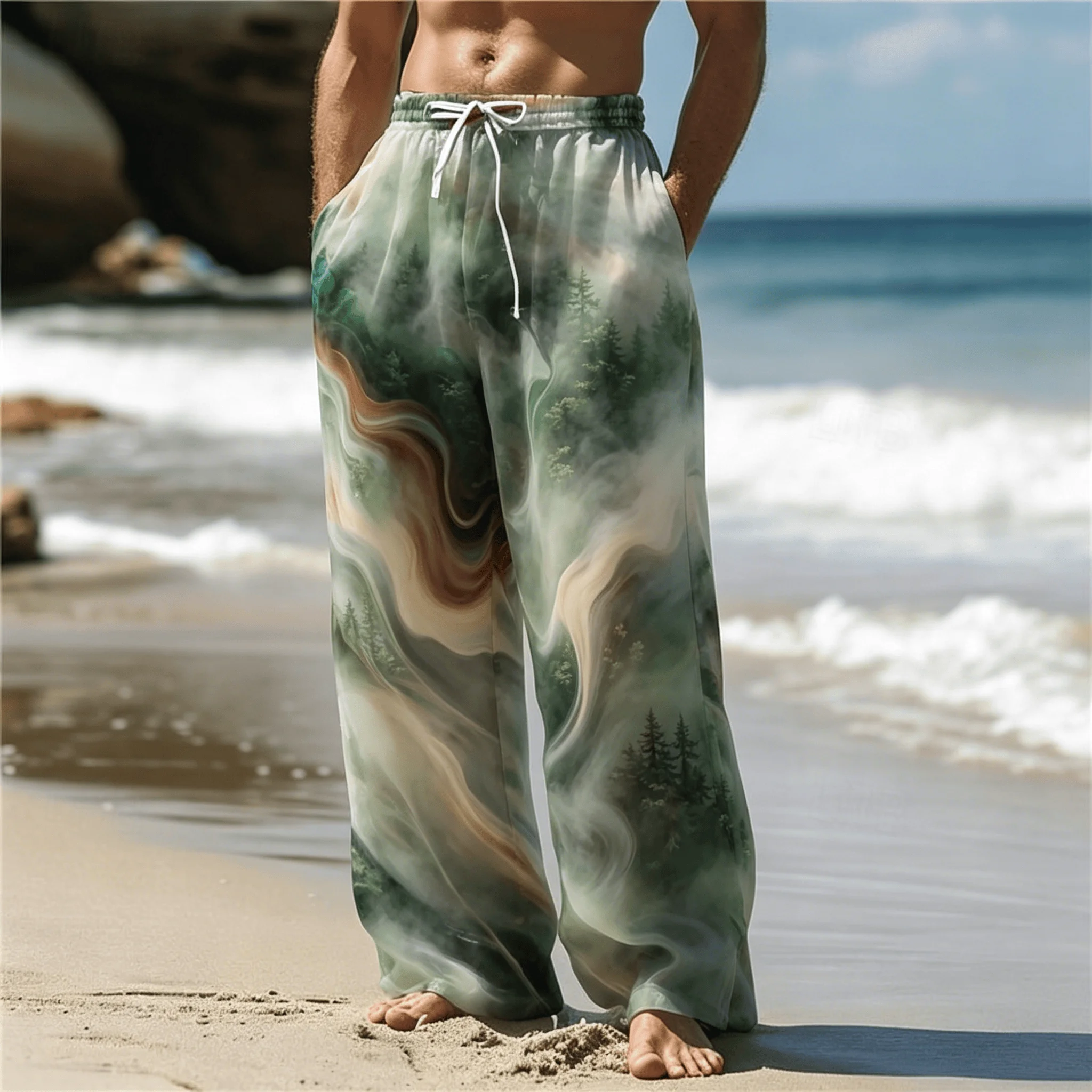 Men's Misty Forest Marble Print Drawstring Pants, Casual Loose Wide-Leg Trousers for Spring & Summer
Men's Misty Forest Marble Print Drawstring Pants, Casual Loose Wide-Leg Trousers for Spring & Summer