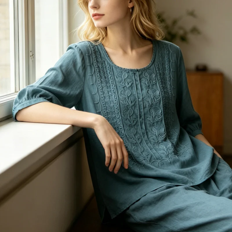 Vintage Elegant Solid Color Blouses Floral Embroidery Blouse Loose Short Sleeve Top Casual Lightweight Summer Shirt For Women
Vintage Elegant Solid Color Blouses Floral Embroidery Blouse Loose Short Sleeve Top Casual Lightweight Summer Shirt For Women