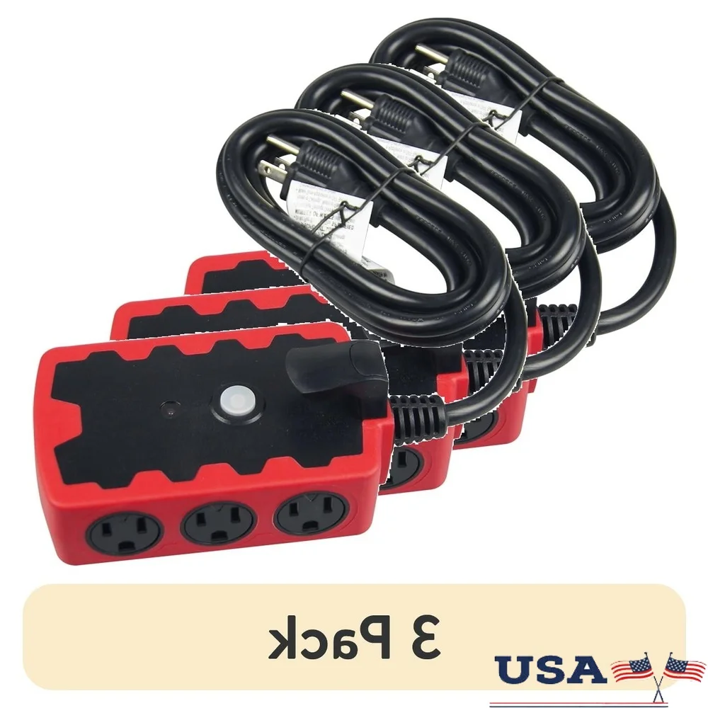 3 Pack 6 Outlet Extension Cord Hub with Resettable Circuit Breaker Grounded Indoor Outdoor Use
3 Pack 6 Outlet Extension Cord Hub with Resettable Circuit Breaker Grounded Indoor Outdoor Use
