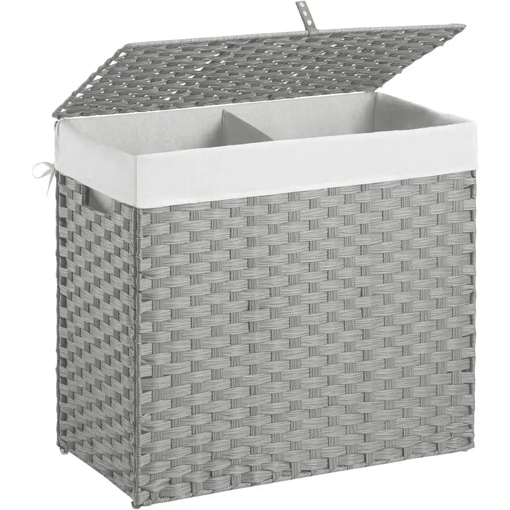 Collapsible 130L Gray Rattan Laundry Hamper with Removable Washable 2-Section Liner and Handles
Collapsible 130L Gray Rattan Laundry Hamper with Removable Washable 2-Section Liner and Handles