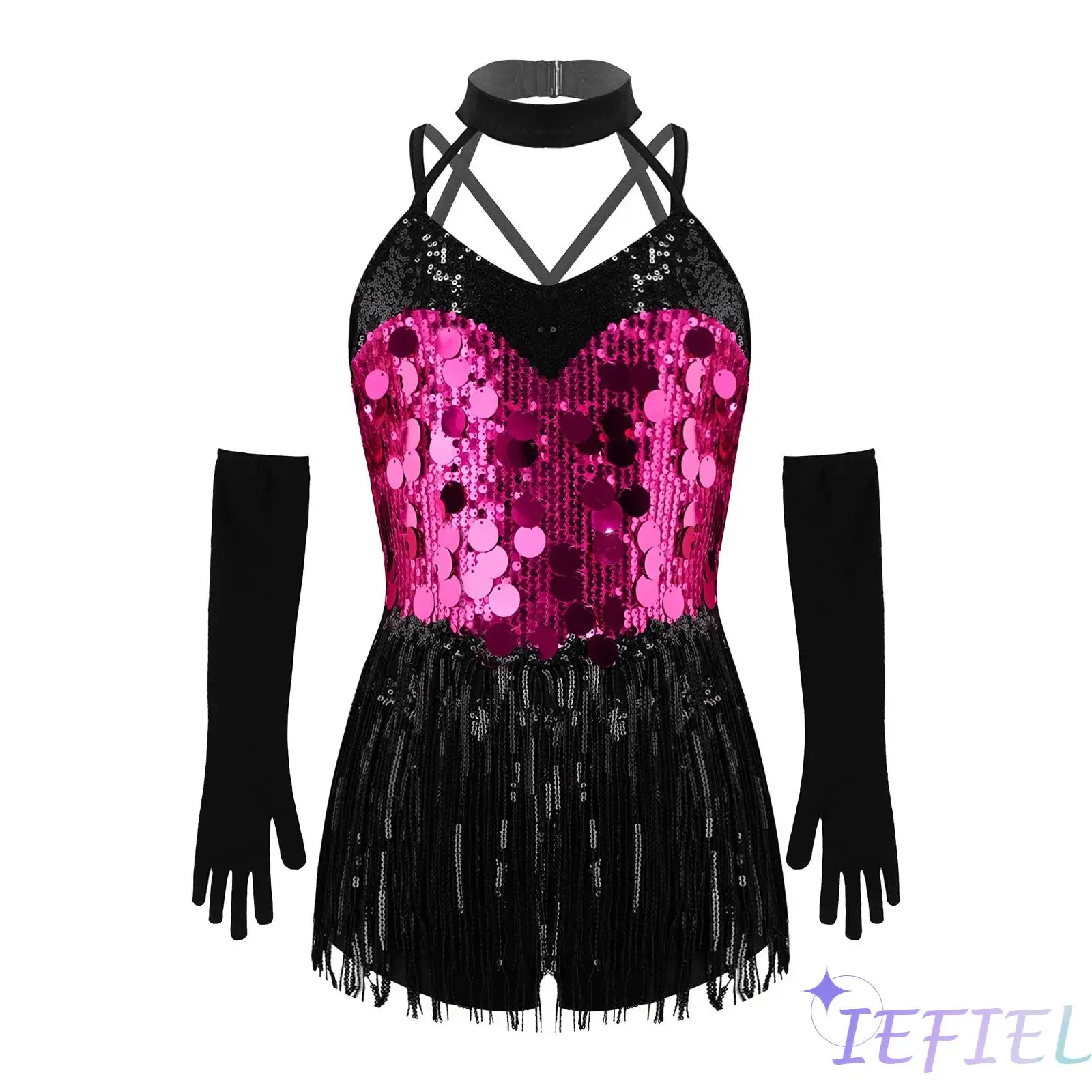 Kids Modern Jazz Latin Samba Rumba Salsa Dance Costume Girls Sequins Halter Ballet Leotard Tassel Skirts with Gloves Outfits
Kids Modern Jazz Latin Samba Rumba Salsa Dance Costume Girls Sequins Halter Ballet Leotard Tassel Skirts with Gloves Outfits