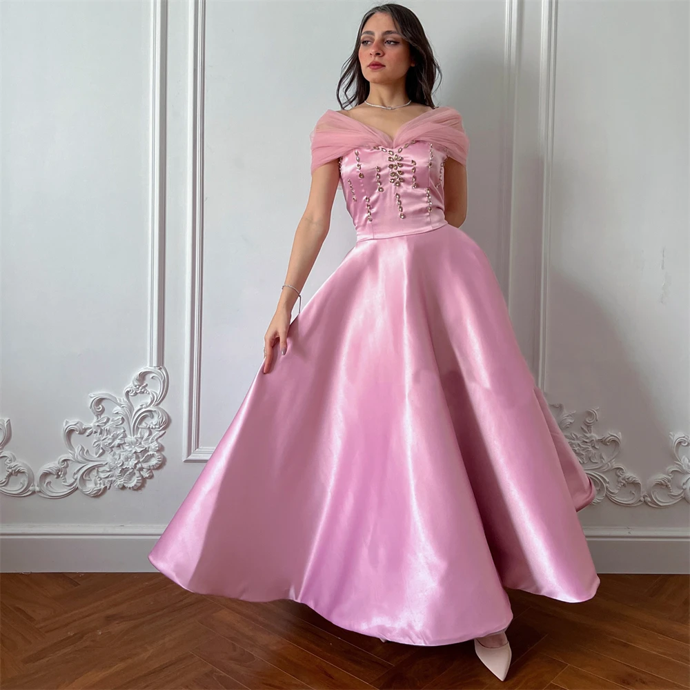Fashion V-Neck Pink Satin Beading Prom Dress for Women Ankle-length Evening Party Gown Formal Occasion Dresses فساتين السهرة
Fashion V-Neck Pink Satin Beading Prom Dress for Women Ankle-length Evening Party Gown Formal Occasion Dresses فساتين السهرة
