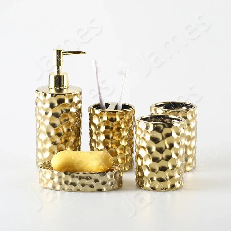 5 Piece Set Shampoo Bottle Golden Ceramic Bathroom Accessories Set Nordic Style Bathroom Accessories Household Toiletries Bottle
5 Piece Set Shampoo Bottle Golden Ceramic Bathroom Accessories Set Nordic Style Bathroom Accessories Household Toiletries Bottle