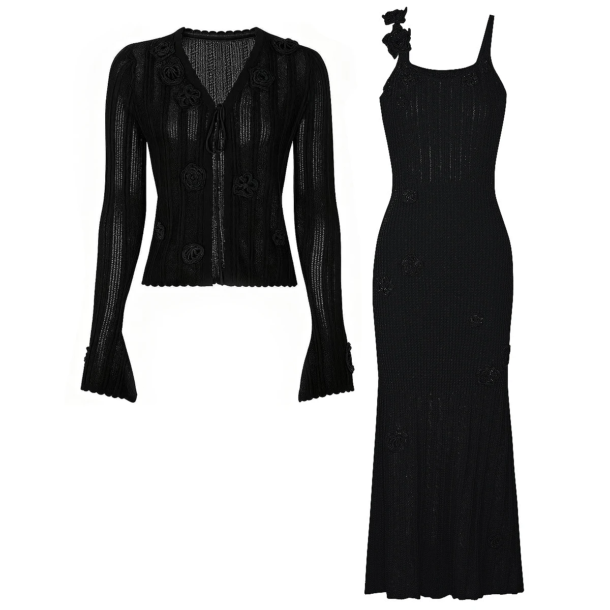 High Quality New Fashionable Knitted Nail Bead Three-dimensional Flower Top Cardigan+suspender Dress Women's Set
High Quality New Fashionable Knitted Nail Bead Three-dimensional Flower Top Cardigan+suspender Dress Women's Set