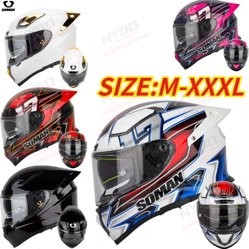 SOMAN Full Face Motorcycle Helmet, Fiberglass Shell Dual Visor Large Spoiler, Lightweight Double D Ring Approved
SOMAN Full Face Motorcycle Helmet, Fiberglass Shell Dual Visor Large Spoiler, Lightweight Double D Ring Approved