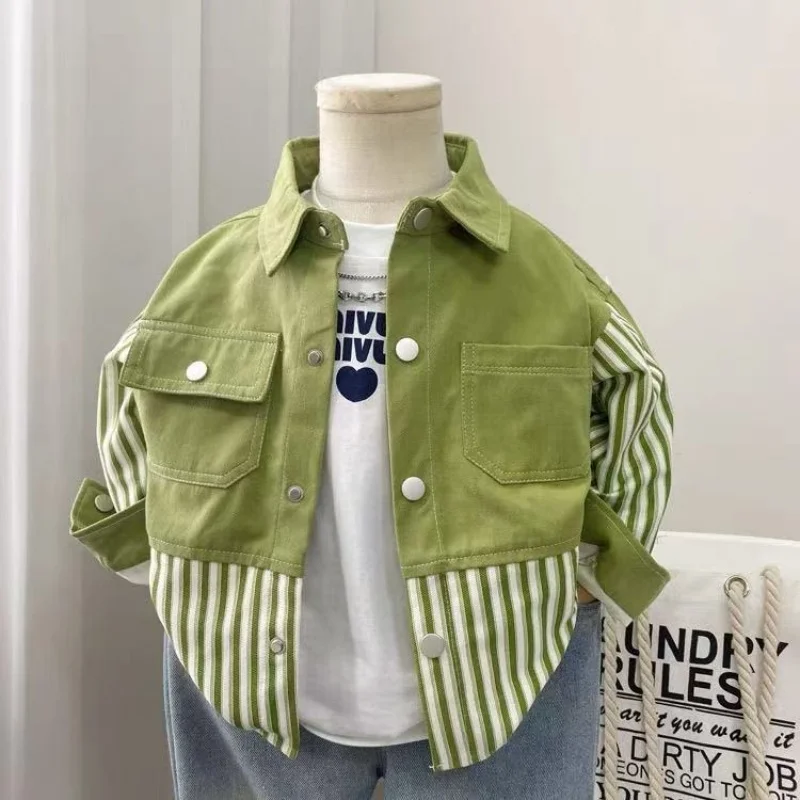 Boys' Striped Shirt for Spring and Autumn New Style Medium and Large Children's Long Sleeved Top Children's Shirt Jacket 
Boys' Striped Shirt for Spring and Autumn New Style Medium and Large Children's Long Sleeved Top Children's Shirt Jacket